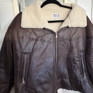 Solara Faux Leather Shearling Jacket Chocolate